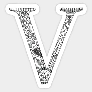 Henna Alphabet V / Henna Letter V - Black Henna Line Art Sticker